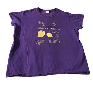 Gildan women's XL Crazy Chicken Lady purple funny t-shirt
